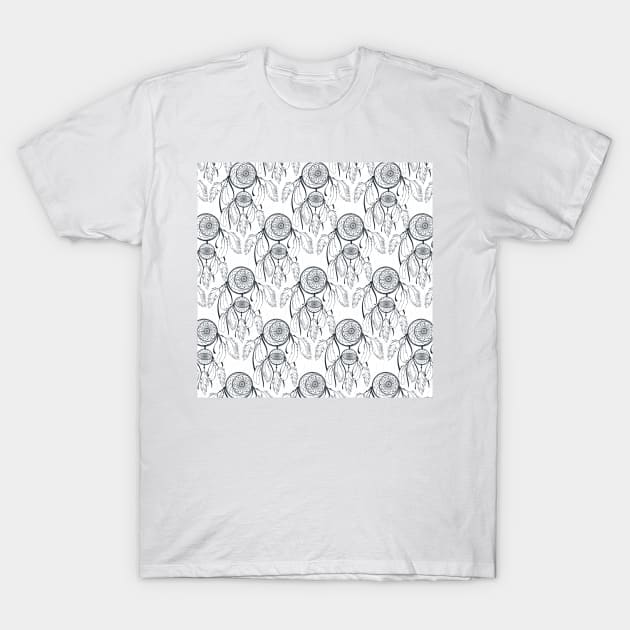 Classy Black dreamcatcher White Pattern T-Shirt by NdesignTrend